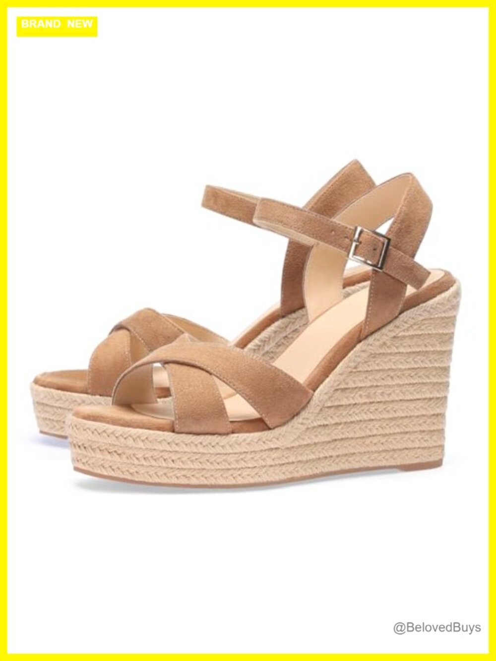 Wedge Platform Sandals with Ankle Strap Open Toe Suede Braided Jute